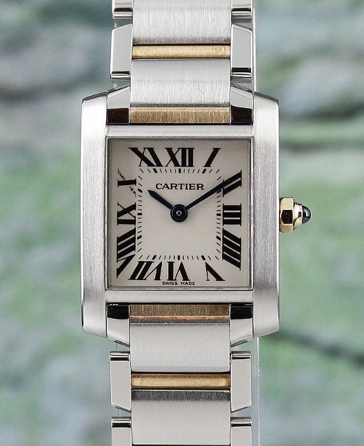 (image for) A CARTIER LADY SIZE STAINLESS STEEL & 18K YELLOW GOLD TANK FRANCAIS / 2384